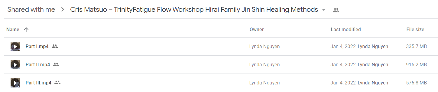 Cris Matsuo – TrinityFatigue Flow Workshop Hirai Family Jin Shin Healing Methods