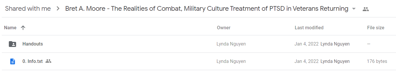 Bret A. Moore - The Realities of Combat, Military Culture Treatment of PTSD in Veterans Returning