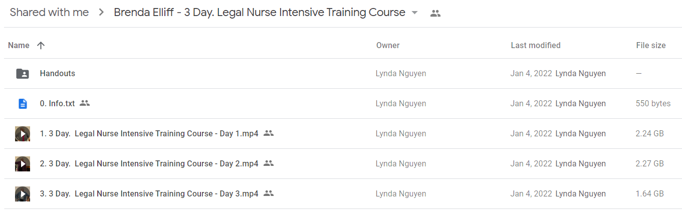 Brenda Elliff - 3 Day. Legal Nurse Intensive Training Course