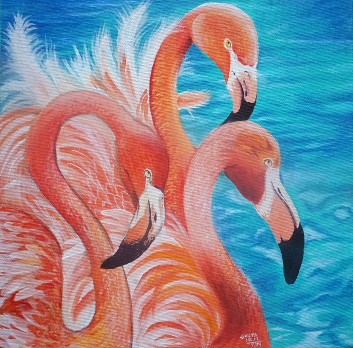 Shilpa Lalit - HOW TO PAINT THREE FLAMINGOS AND FLAMINGO FAMILY