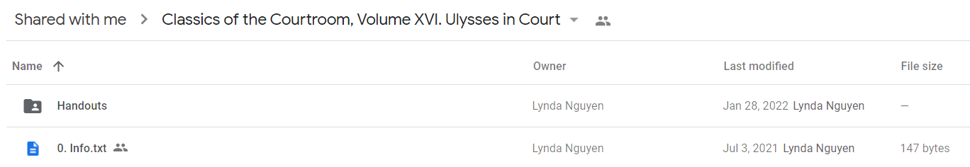 Classics of the Courtroom, Volume XVI. Ulysses in Court