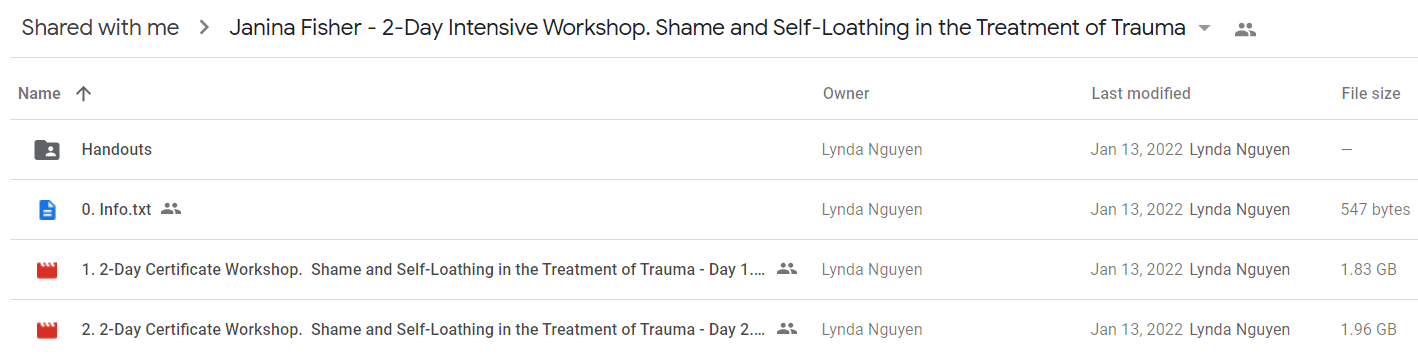 Janina Fisher - 2-Day Intensive Workshop. Shame and Self-Loathing in the Treatment of Trauma