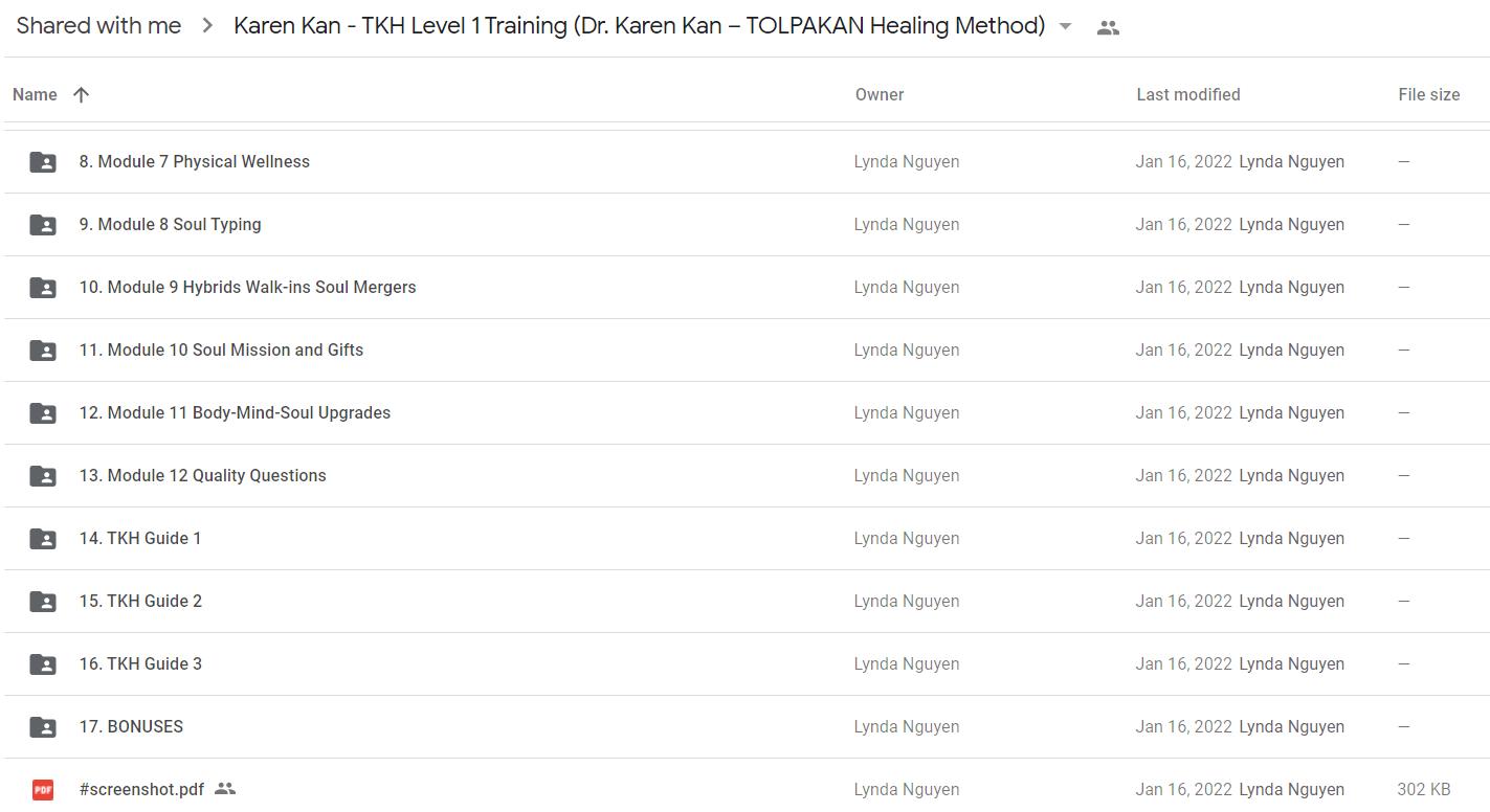 Karen Kan - TKH Level 1 Training (Dr. Karen Kan – TOLPAKAN Healing Method)